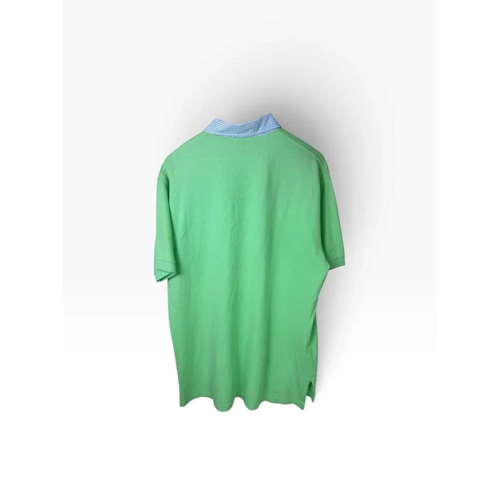 Y2K Ralph Lauren Shirt Mens L Neon Green Cotton Polo Seersucker Collar